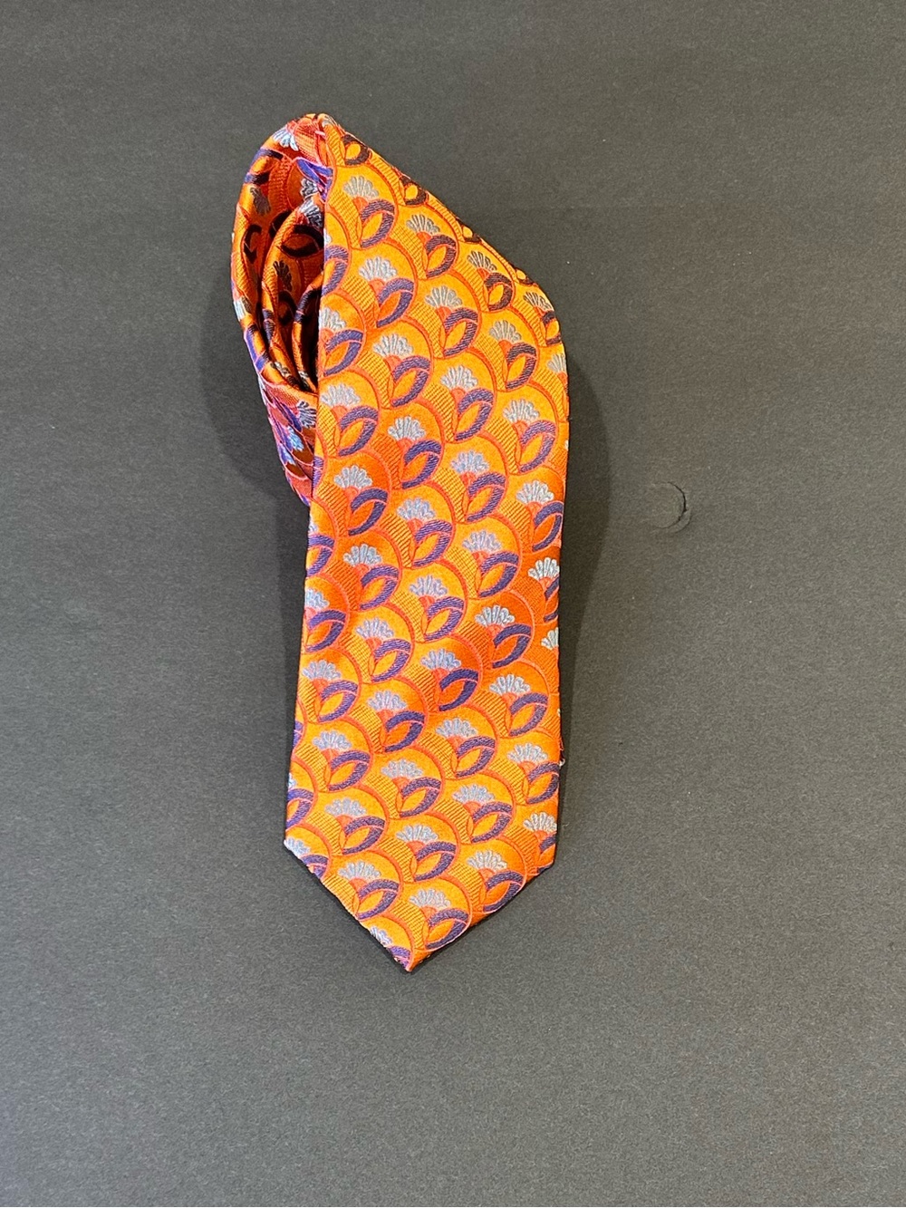 NWOT Ted Baker London Silk Tie Orange Geometric Fan Pattern Turquoise Polka Dot